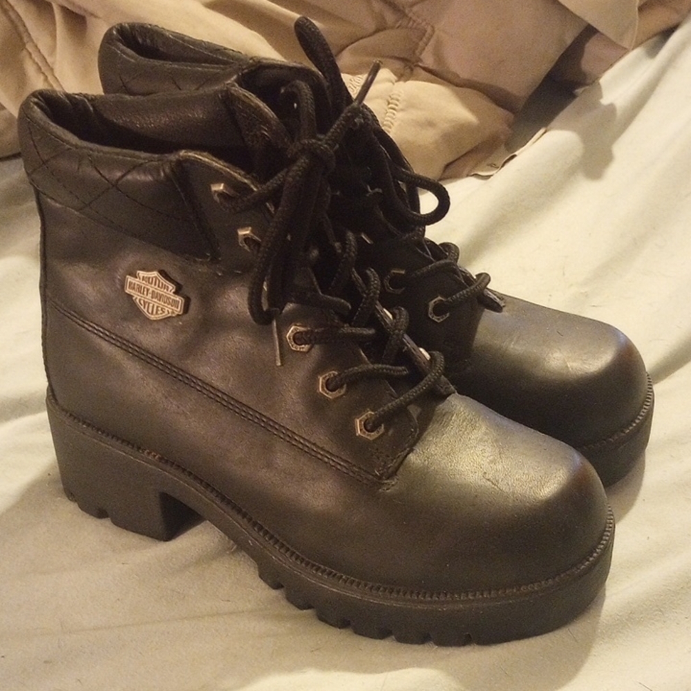 Harley-Davidson Women's Black Combat Moto Boots with Rugged Heeled Sole
